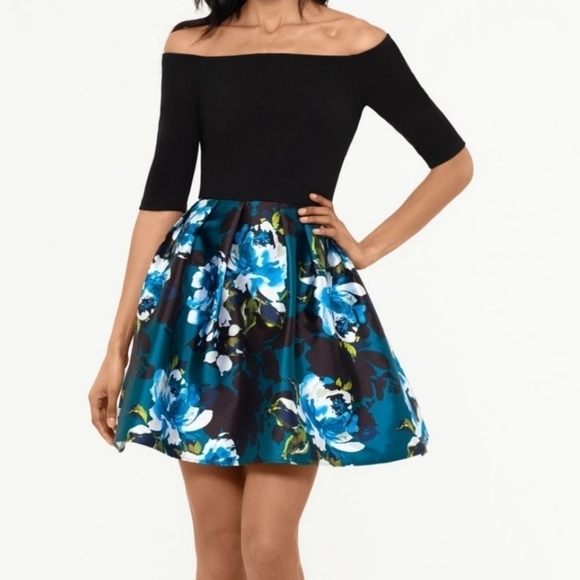 BESTY & ADAM Caipirinha Cocktail Blue & Black Mini Dress With Pockets Size 10 - Picture 2 of 12